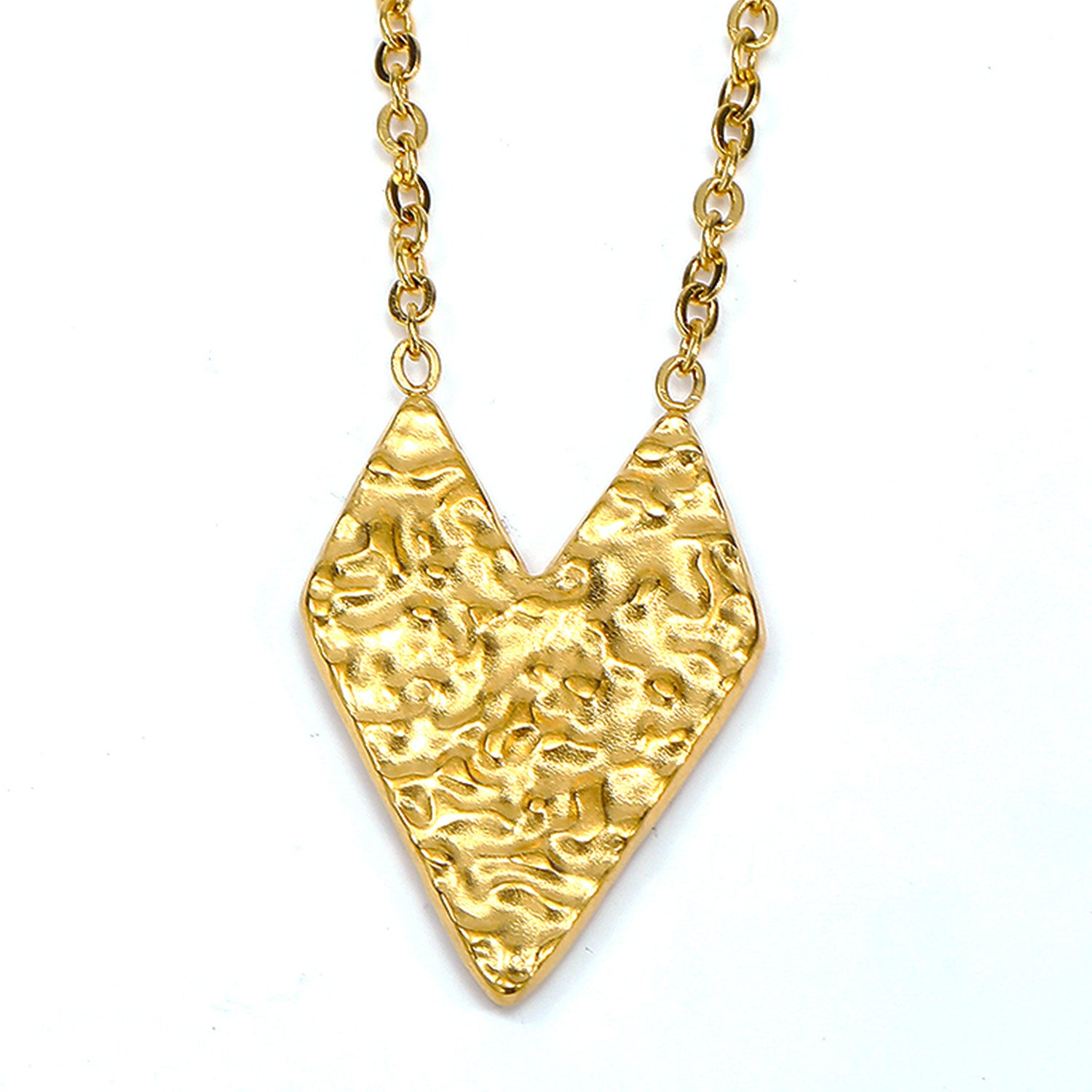 Wholesale 18K Gold Titanium Steel Hammered Heart Necklace